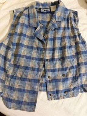 Vintage Wrangler Blue & Cream Plaid Sleeveless Button-Front Top